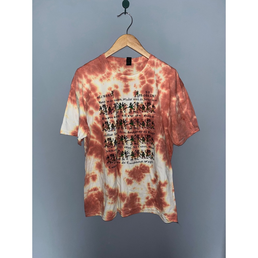 Gildan‎ Softstyle Hey Mon No Problem Caribbean Tie Dye Graphic T-Shirt XL Orange